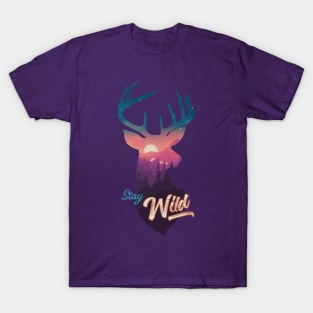 Stay Wild Deer Sunset Night T-Shirt